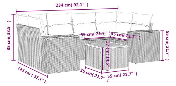 VidaXL Polyrattan Kerti Ülőgarnitúra - 7 részes, Szürke