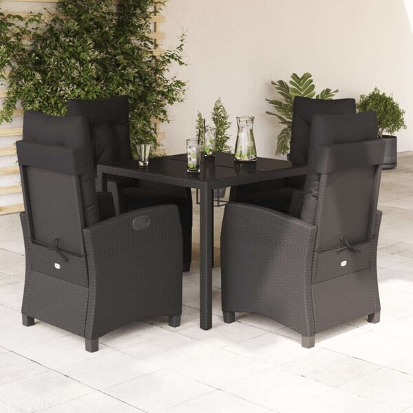 Polyrattan Kerti Étkezőgarnitúra - 5 részes - Fekete