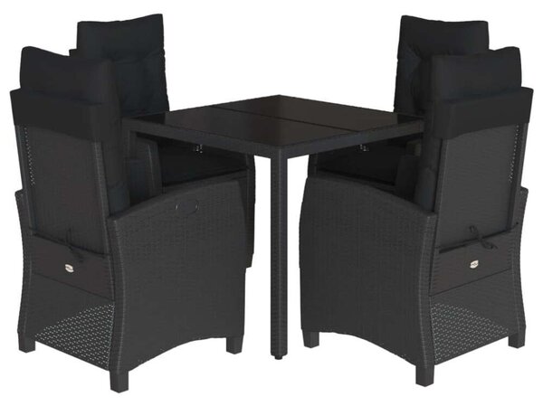 Polyrattan Kerti Étkezőgarnitúra - 5 részes - Fekete