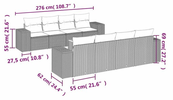 VidaXL Polyrattan Kerti Ülőgarnitúra - 9 Elemes