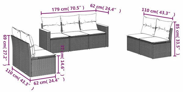 VidaXL Polyrattan Kerti Ülőgarnitúra - 7 részes - Fekete