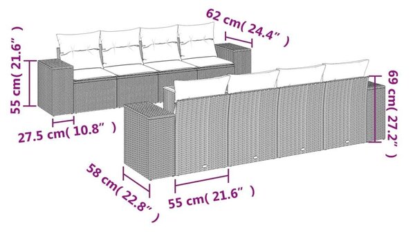 VidaXL Polyrattan Kerti Ülőgarnitúra - 9 Elemes