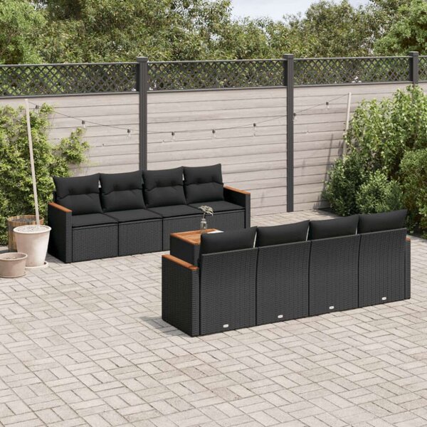 VidaXL Polyrattan Kerti Ülőgarnitúra - 9 részes - Fekete