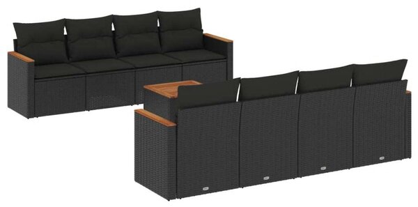 VidaXL Polyrattan Kerti Ülőgarnitúra - 9 részes - Fekete