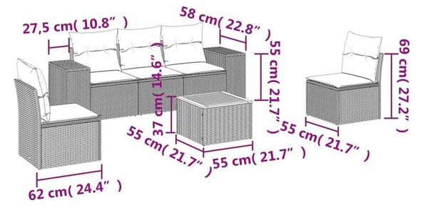 VidaXL Polyrattan Kerti Ülőgarnitúra - 6 részes - Fekete