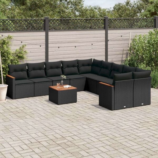 VidaXL Polyrattan Kerti Ülőgarnitúra - 11 részes - Fekete