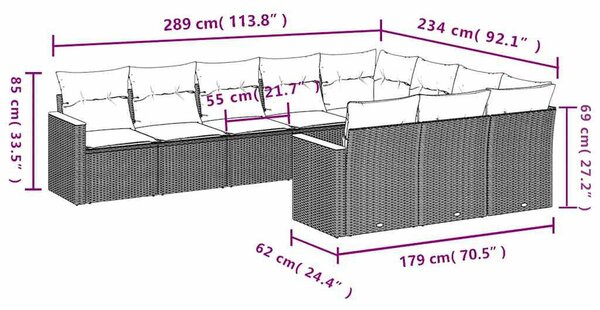 VidaXL Polyrattan Kerti Ülőgarnitúra - 10 részes - Fekete
