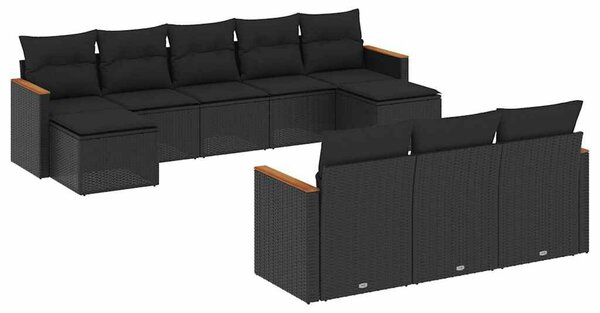 VidaXL Polyrattan Kerti Ülőgarnitúra - 10 részes - Fekete
