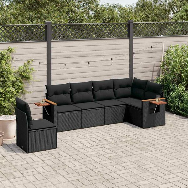VidaXL Polyrattan Kerti Ülőgarnitúra - 6 részes - Fekete
