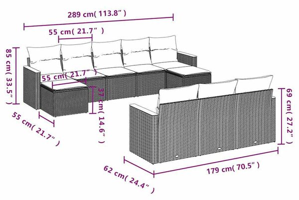 VidaXL Polyrattan Kerti Ülőgarnitúra - 10 részes - Fekete