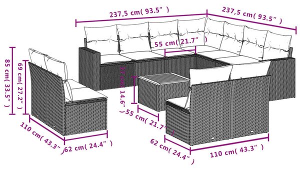 VidaXL Polyrattan Kerti Ülőgarnitúra - 12 részes - Bézs
