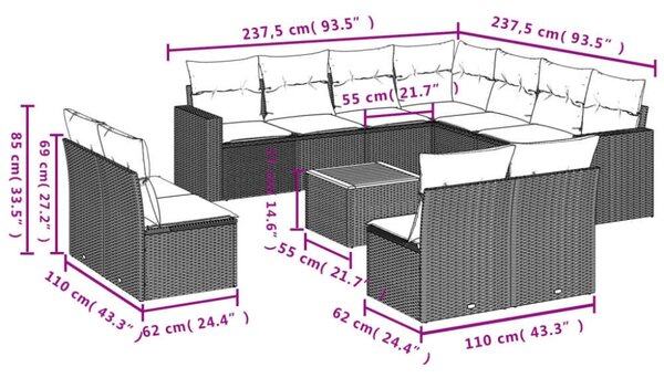 VidaXL Polyrattan Kerti Ülőgarnitúra - 12 részes - Bézs
