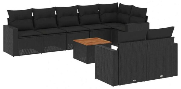 VidaXL Polyrattan Kerti Ülőgarnitúra - 9 részes - Fekete