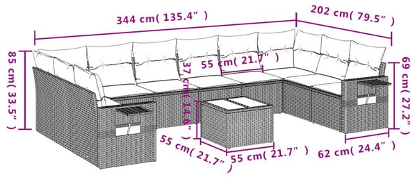 VidaXL Polyrattan Kerti Ülőgarnitúra - 11 részes - Szürke