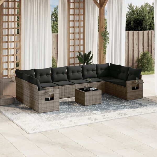 VidaXL Polyrattan Kerti Ülőgarnitúra - 11 részes - Szürke