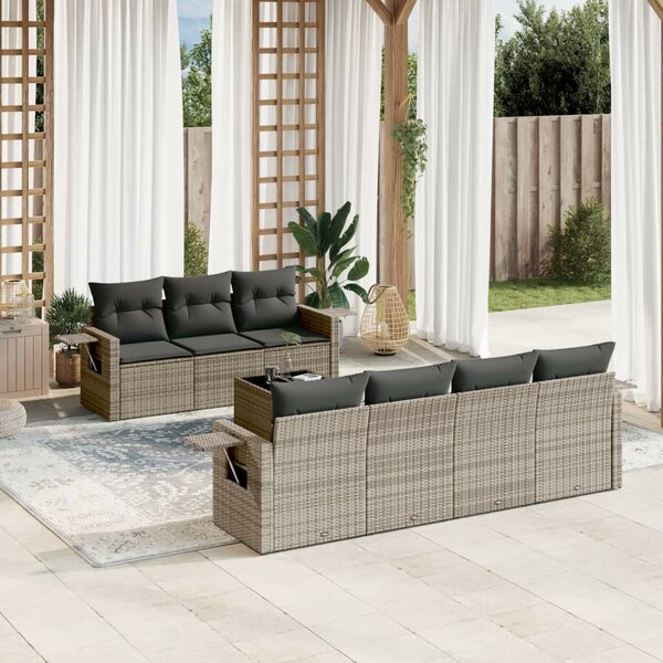 VidaXL Polyrattan Kerti Ülőgarnitúra - 8 részes - Szürke