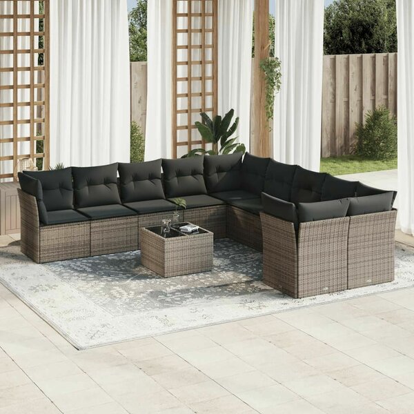 VidaXL Polyrattan Kerti Ülőgarnitúra - 11 részes - Szürke