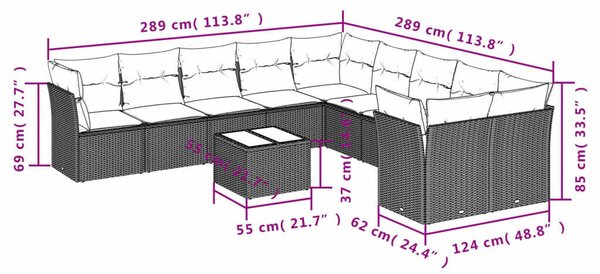 VidaXL Polyrattan Kerti Ülőgarnitúra - 11 részes - Szürke
