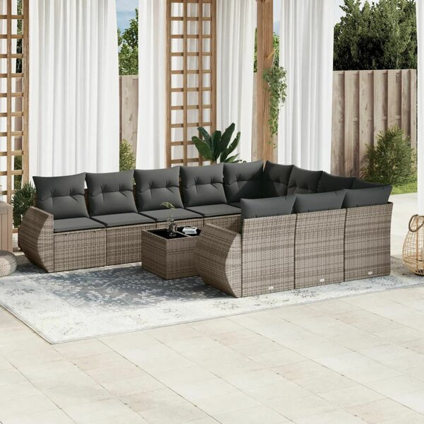 VidaXL Polyrattan Kerti Ülőgarnitúra - 11 részes - Szürke