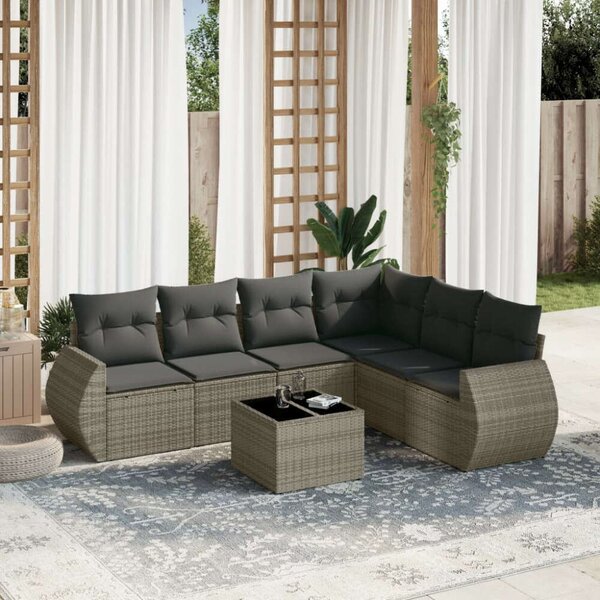 VidaXL Polyrattan Kerti Ülőgarnitúra - 7 részes - Szürke