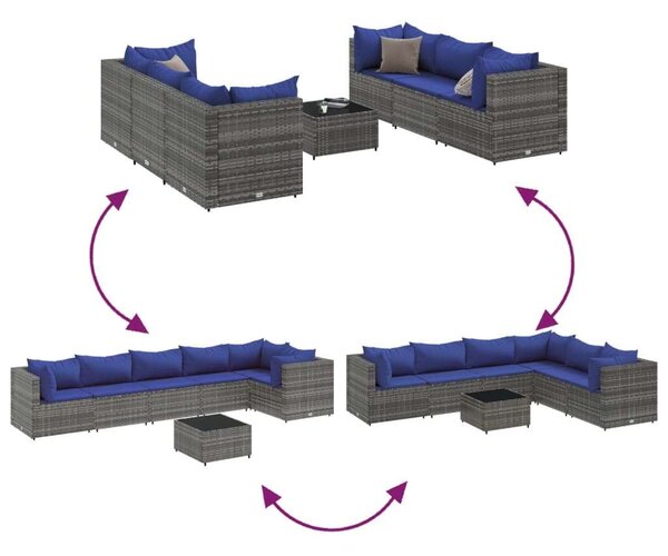 VidaXL Polyrattan Kerti Ülőgarnitúra - 7 részes, Szürke