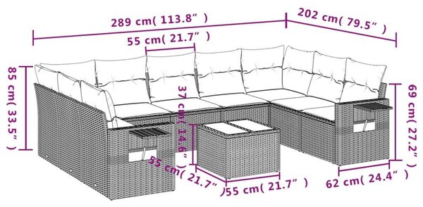 VidaXL Polyrattan Kerti Ülőgarnitúra - 10 részes