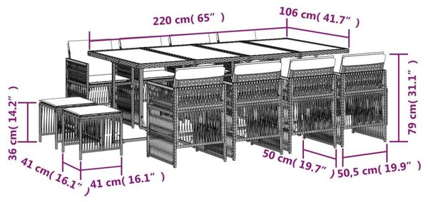 VidaXL Polyrattan Kerti Étkezőgarnitúra - 13 részes