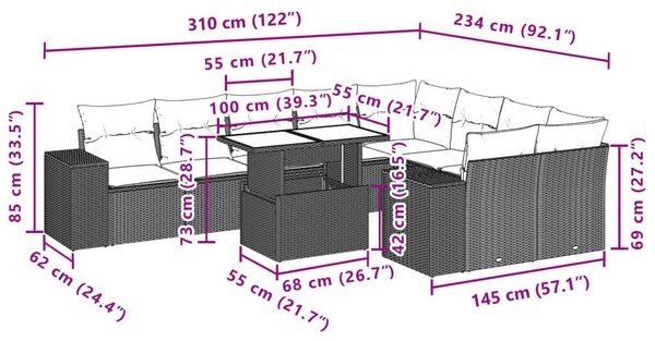 VidaXL Polyrattan Kerti Ülőgarnitúra - 10 részes - Bézs
