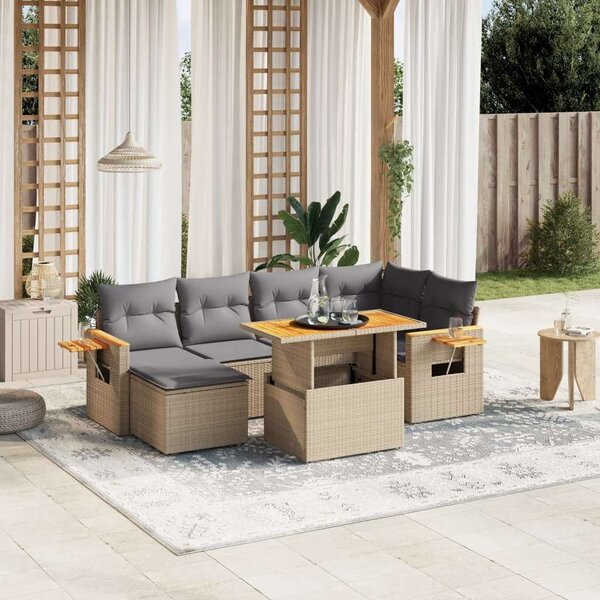 VidaXL Polyrattan Kerti Ülőgarnitúra - 7 részes - Bézs