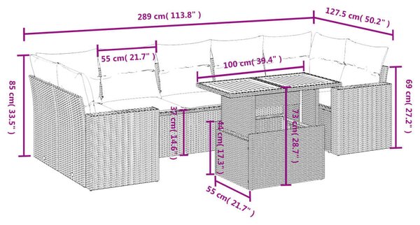 VidaXL Polyrattan Kerti Ülőgarnitúra - 8 részes, Bézs