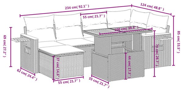 VidaXL Polyrattan Kerti Ülőgarnitúra - 7 részes - Bézs