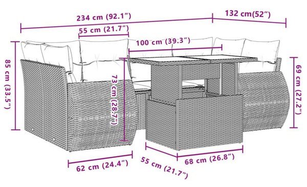 VidaXL Polyrattan Kerti Ülőgarnitúra - 7 részes - Szürke