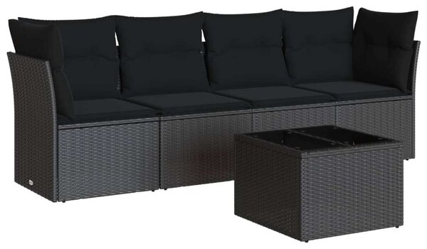 VidaXL 5 részes fekete polyrattan kerti kanapészett párnákkal