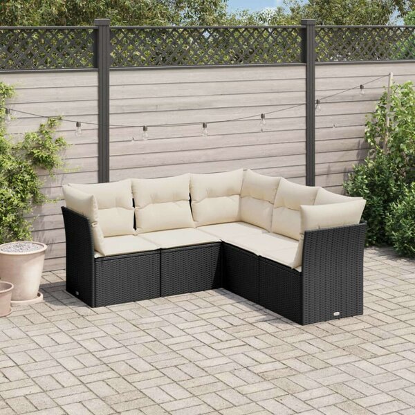 VidaXL 5 részes fekete polyrattan kerti kanapészett párnákkal