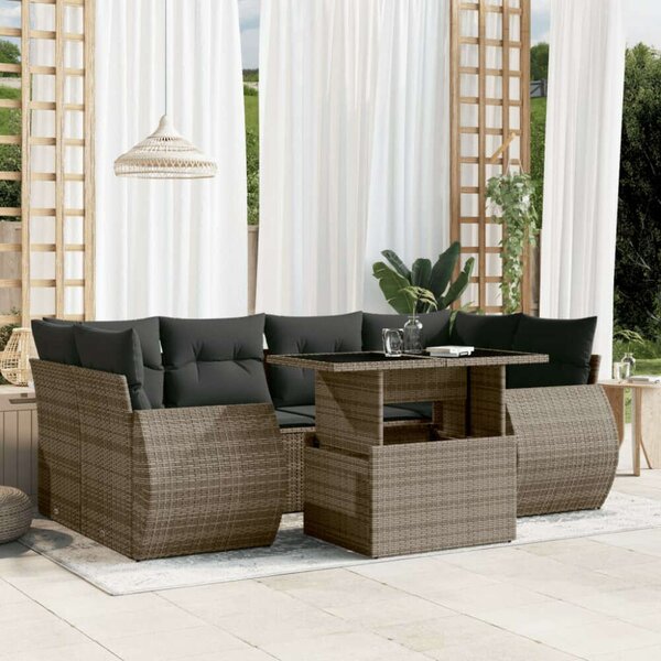 VidaXL Polyrattan Kerti Ülőgarnitúra - 7 részes - Szürke