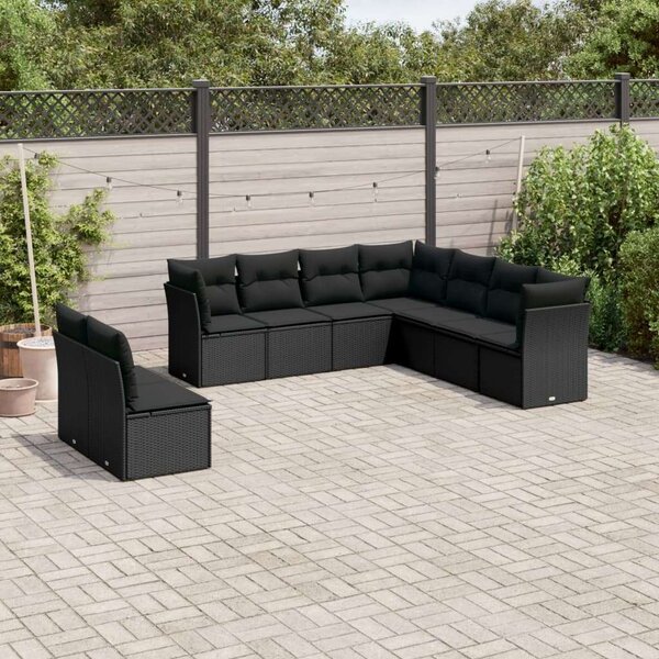 VidaXL Polyrattan Kerti Ülőgarnitúra - 9 részes - Fekete