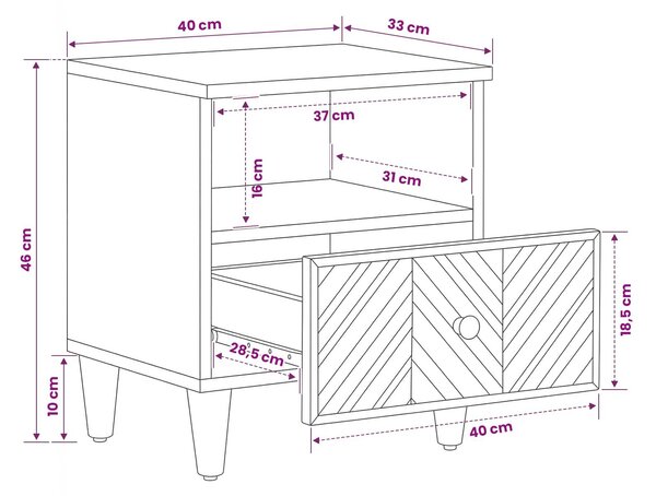 VidaXL Éjjeli asztal fiókkal Barna 50 x 33 x 60 cm Tömör Mangófát