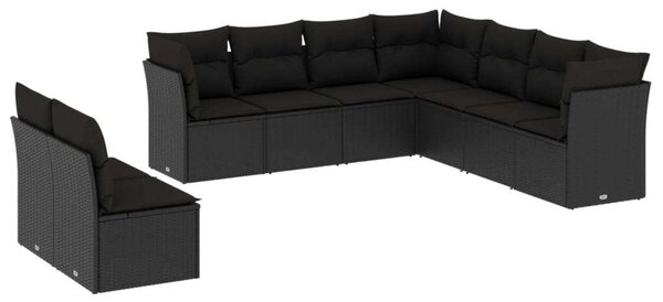 VidaXL Polyrattan Kerti Ülőgarnitúra - 9 részes - Fekete