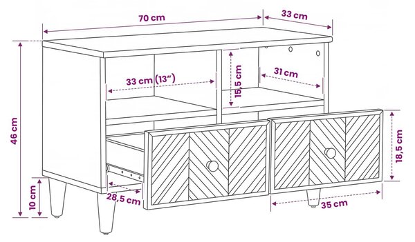 VidaXL Tároló szekrények Barna 70 x 33,5 x 46 cm Tömör Mangófát