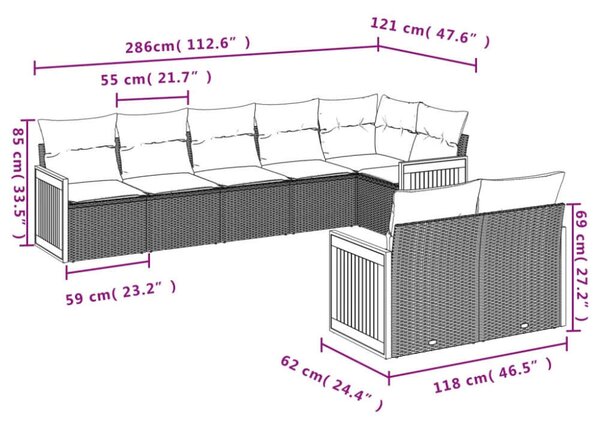 VidaXL Polyrattan Kerti Ülőgarnitúra - 8 részes - Bézs