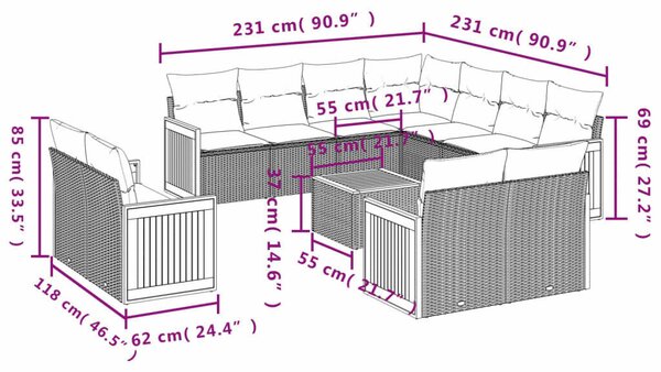 VidaXL Polyrattan Kerti Ülőgarnitúra - 12 részes - Bézs