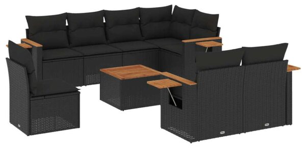 VidaXL Polyrattan Kerti Ülőgarnitúra - 9 részes - Fekete