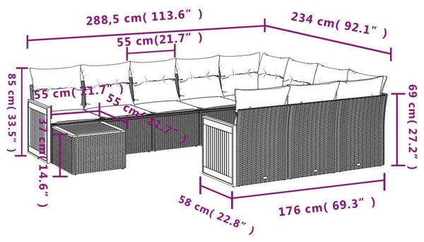 VidaXL Polyrattan Kerti Ülőgarnitúra - 11 részes - Szürke