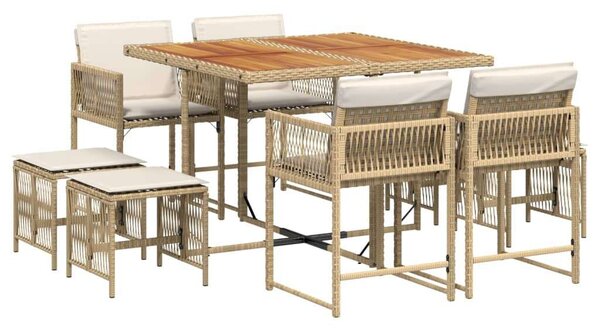 VidaXL Kerti Étkezőgarnitúra - Polyrattan - 9 részes - Bézs