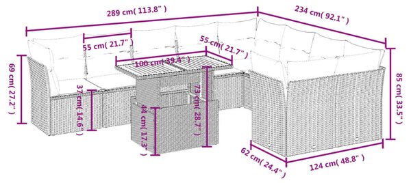 VidaXL Polyrattan Kerti Ülőgarnitúra - 10 részes - Bézs