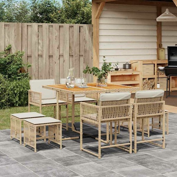 VidaXL Kerti Étkezőgarnitúra - Polyrattan - 9 részes - Bézs