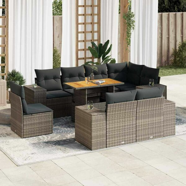 VidaXL Polyrattan Kerti Ülőgarnitúra - 9 részes - Szürke