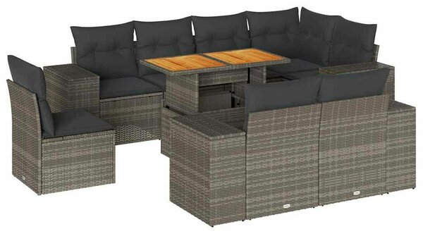 VidaXL Polyrattan Kerti Ülőgarnitúra - 9 részes - Szürke