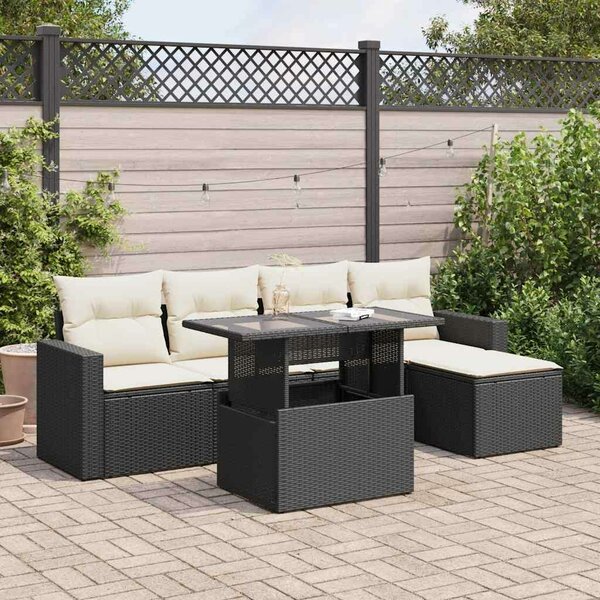 VidaXL Polyrattan Kerti Ülőgarnitúra - 6 részes - Fekete
