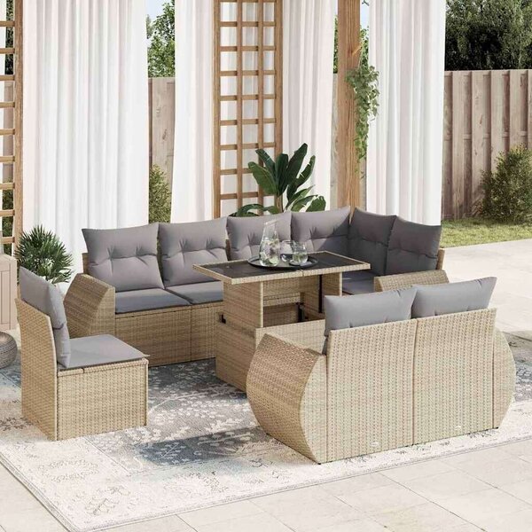 VidaXL Polyrattan Kerti Ülőgarnitúra - 9 részes - Bézs